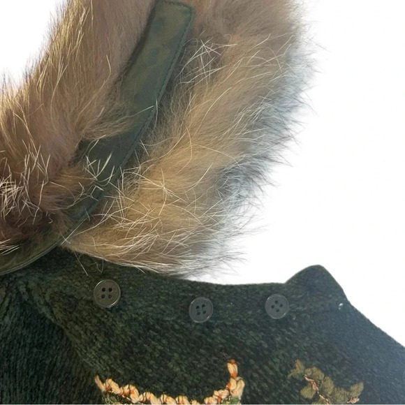 Vintage Rena Lange Cardigan Handmade Knit Embroidered Floral Paisley Fur Collar - Picture 4 of 16
